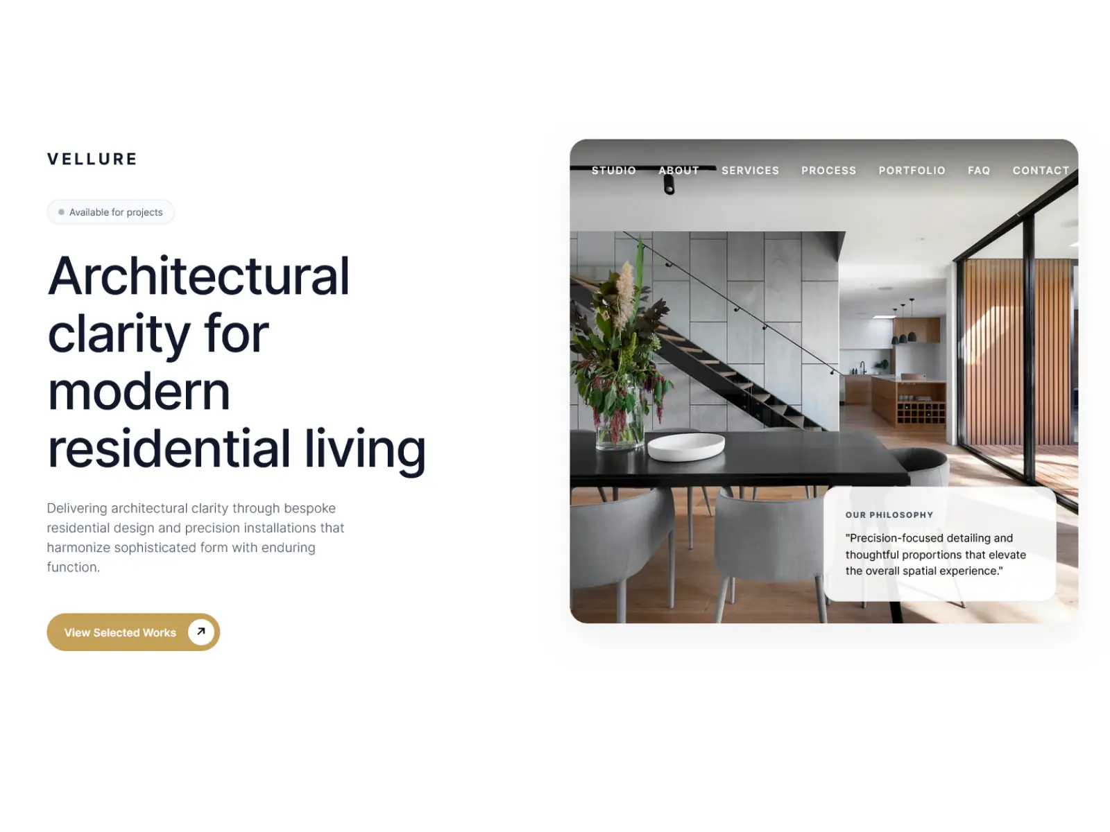 VELLURE hero section